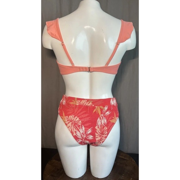 ROXY Bikini Bottoms Smocked Hibiscus Print/ Express Top Size Small Mismatch Set - Picture 10 of 11